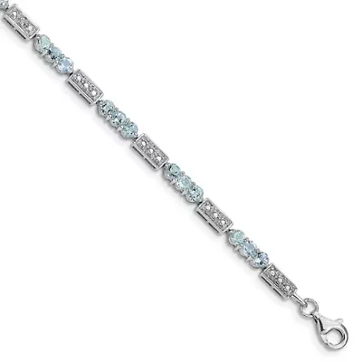 1.44 ct. t.w. Aquamarine and Diamond Accent Bracelet in Rhodium-plated Sterling Silver