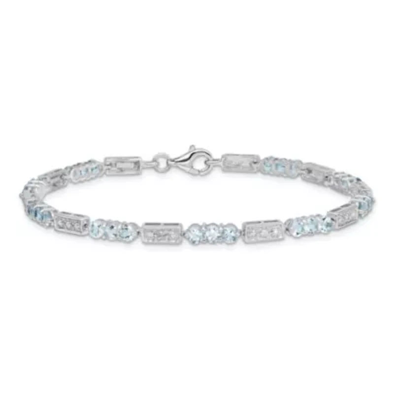 1.44 ct. t.w. Aquamarine and Diamond Accent Bracelet in Rhodium-plated Sterling Silver
