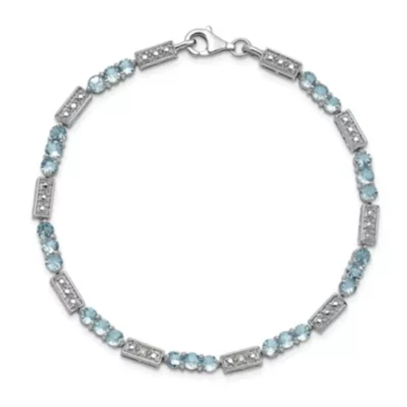 1.44 ct. t.w. Aquamarine and Diamond Accent Bracelet in Rhodium-plated Sterling Silver