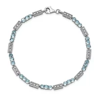 1.44 ct. t.w. Aquamarine and Diamond Accent Bracelet in Rhodium-plated Sterling Silver