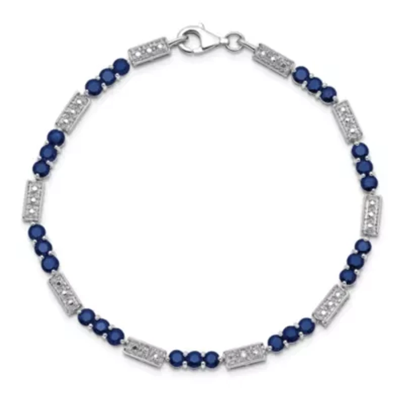 3.645 ct. t.w. Sapphire and 0.02 ct. t.w. Diamond Bracelet in Rhodium-plated Sterling Silver