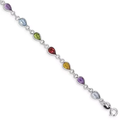 1 ct. t.w. Amethyst, 1.29 ct. t.w. Swiss Blue Topaz, 1.02 ct. t.w. Citrine, 1.35 ct. t.w. Garnet and 3/4 ct. t.w. Peridot Rainbow Gemstone Bracelet in Rhodium-plated Sterling Silver