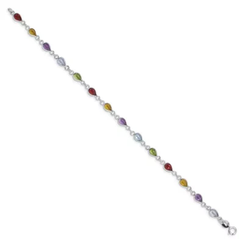 1 ct. t.w. Amethyst, 1.29 ct. t.w. Swiss Blue Topaz, 1.02 ct. t.w. Citrine, 1.35 ct. t.w. Garnet and 3/4 ct. t.w. Peridot Rainbow Gemstone Bracelet in Rhodium-plated Sterling Silver