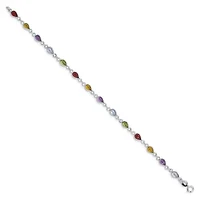 1 ct. t.w. Amethyst, 1.29 ct. t.w. Swiss Blue Topaz, 1.02 ct. t.w. Citrine, 1.35 ct. t.w. Garnet and 3/4 ct. t.w. Peridot Rainbow Gemstone Bracelet in Rhodium-plated Sterling Silver