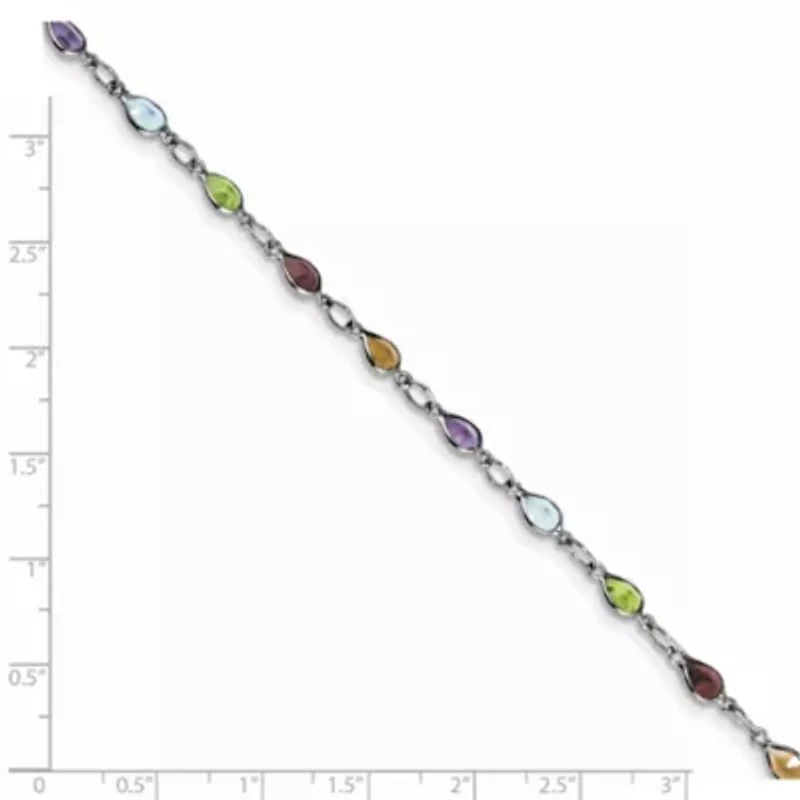 1 ct. t.w. Amethyst, 1.29 ct. t.w. Swiss Blue Topaz, 1.02 ct. t.w. Citrine, 1.35 ct. t.w. Garnet and 3/4 ct. t.w. Peridot Rainbow Gemstone Bracelet in Rhodium-plated Sterling Silver