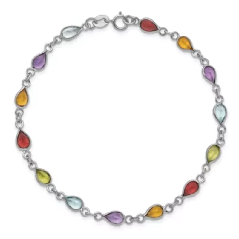 1 ct. t.w. Amethyst, 1.29 ct. t.w. Swiss Blue Topaz, 1.02 ct. t.w. Citrine, 1.35 ct. t.w. Garnet and 3/4 ct. t.w. Peridot Rainbow Gemstone Bracelet in Rhodium-plated Sterling Silver