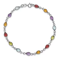 1 ct. t.w. Amethyst, 1.29 ct. t.w. Swiss Blue Topaz, 1.02 ct. t.w. Citrine, 1.35 ct. t.w. Garnet and 3/4 ct. t.w. Peridot Rainbow Gemstone Bracelet in Rhodium-plated Sterling Silver