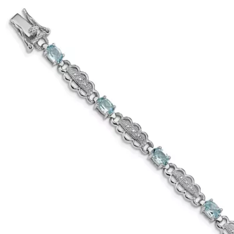 4.4 ct. t.w. Aquamarine and Diamond Accent Bracelet in Rhodium-plated Sterling Silver