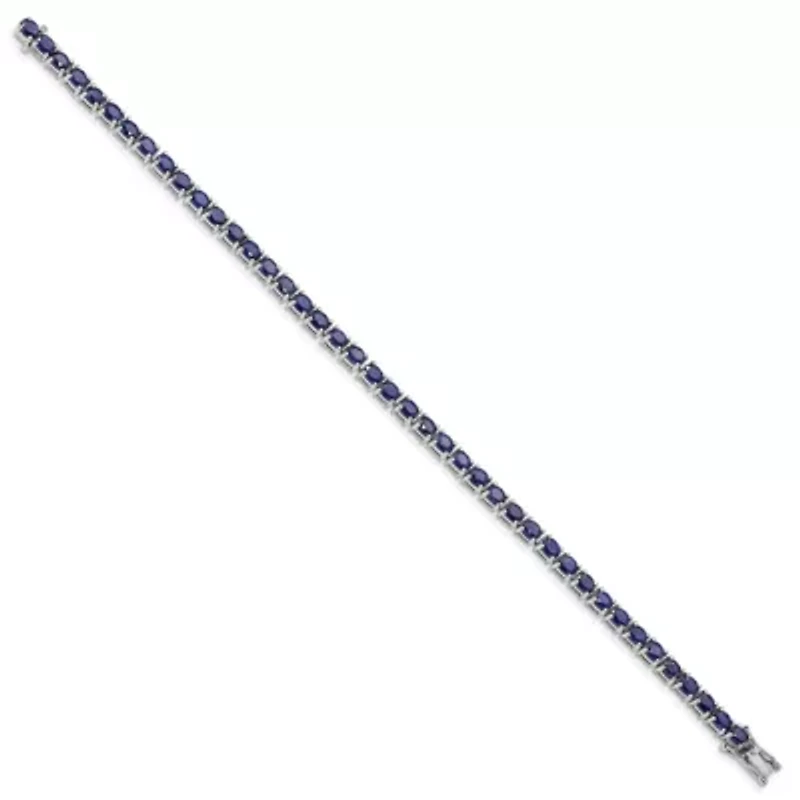 6.51 ct. t.w. Oval Blue Sapphire 7.5-inch Bracelet in Rhodium-plated Sterling Silver