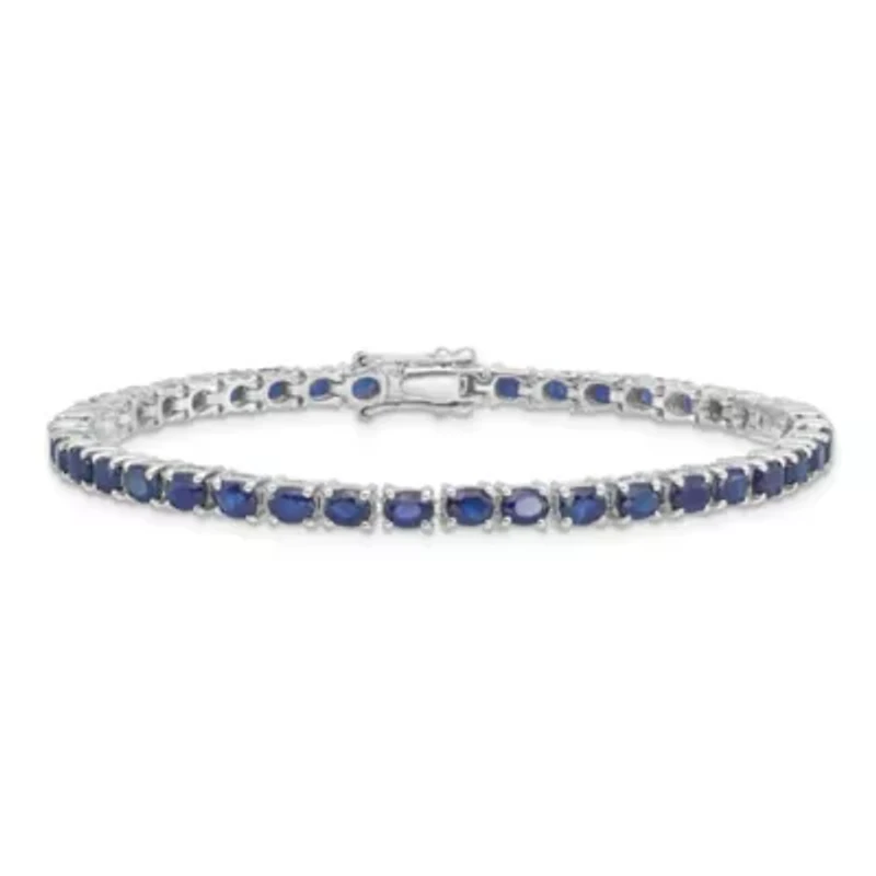 6.51 ct. t.w. Oval Blue Sapphire 7.5-inch Bracelet in Rhodium-plated Sterling Silver