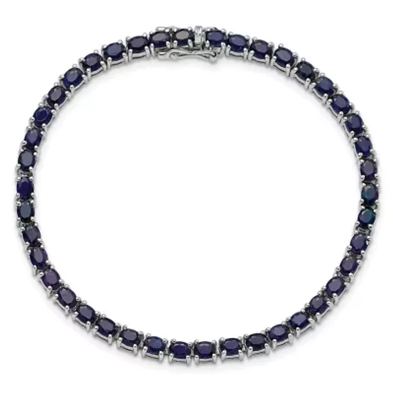 6.51 ct. t.w. Oval Blue Sapphire 7.5-inch Bracelet in Rhodium-plated Sterling Silver