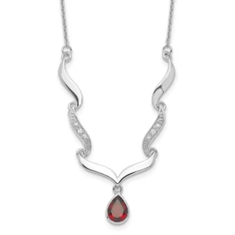 1.3 ct. t.w. Garnet and 0.034 ct. t.w. White Topaz with 2-inch Extender Necklace in Rhodium-plated Sterling Silver
