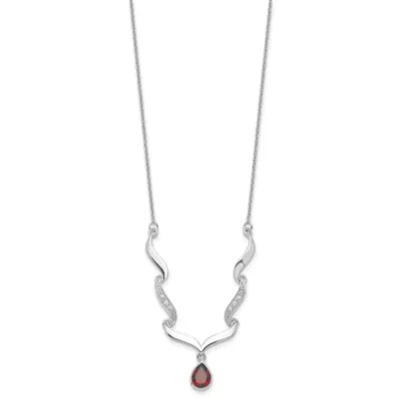 1.3 ct. t.w. Garnet and 0.034 ct. t.w. White Topaz with 2-inch Extender Necklace in Rhodium-plated Sterling Silver