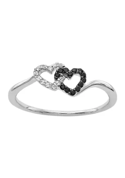 1/10 ct. t.w. Black and White Diamond Double Heart Ring 14K Gold