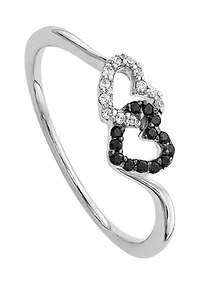 1/10 ct. t.w. Black and White Diamond Double Heart Ring 14K Gold