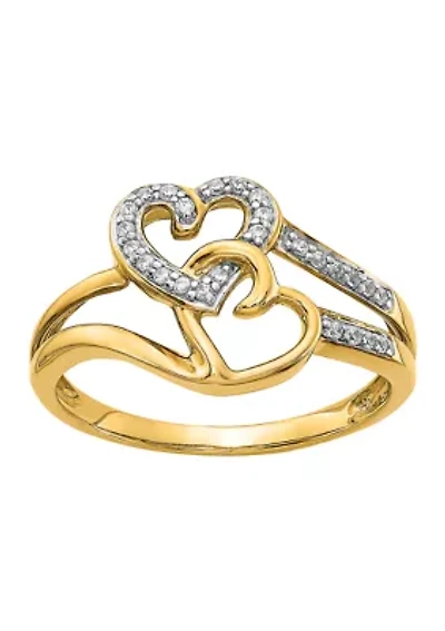 1/10 ct. t.w. Diamond Hearts Ring 14K Yellow Gold