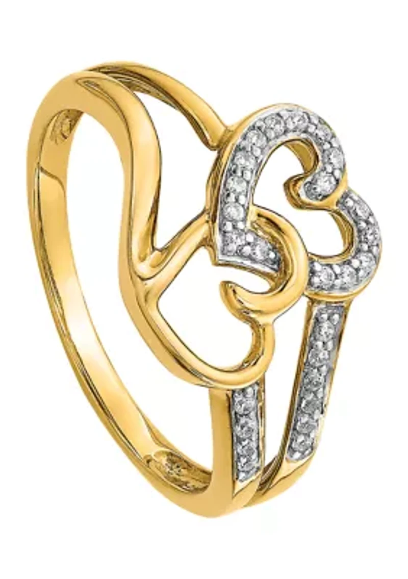 1/10 ct. t.w. Diamond Hearts Ring 14K Yellow Gold