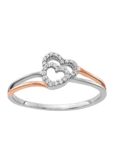 1/10 ct. t.w. Diamond Polished Double Heart Ring 14K White and Rose Gold