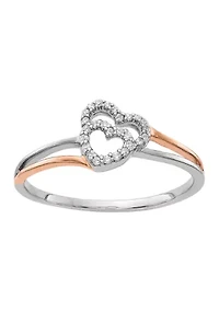 1/10 ct. t.w. Diamond Polished Double Heart Ring 14K White and Rose Gold