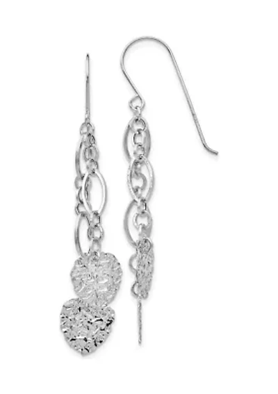 14K White Gold Dangle Heart Earrings