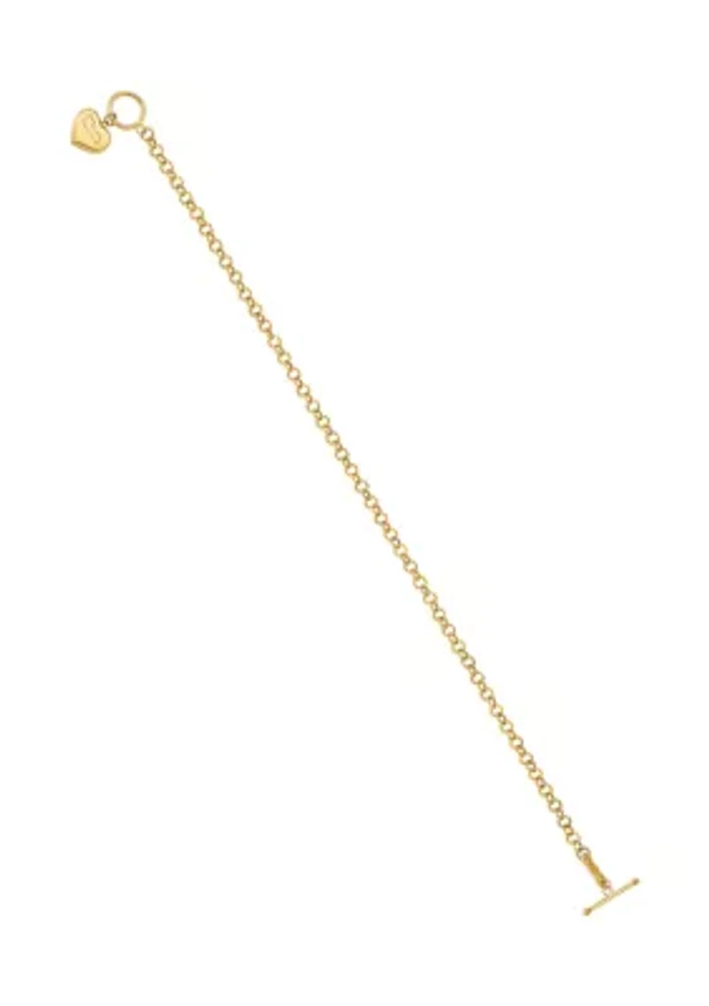 Puffed Mom Heart Toggle bracelet in 14K Yellow Gold