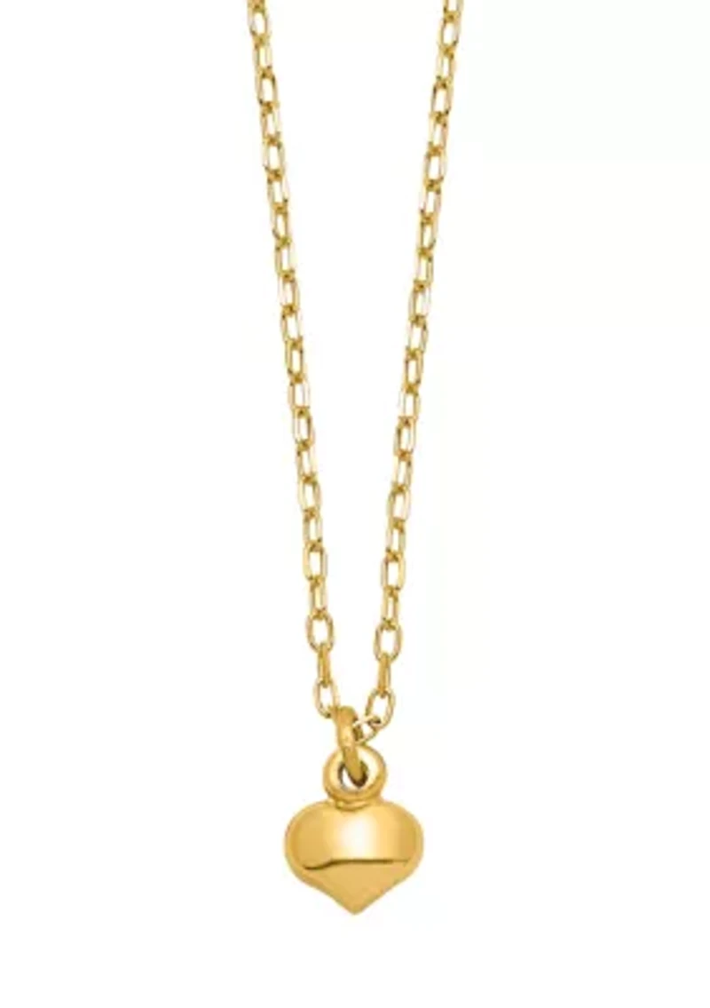 16.5 Inch Polished Puffed Heart Necklace in 14K Yellow Gold