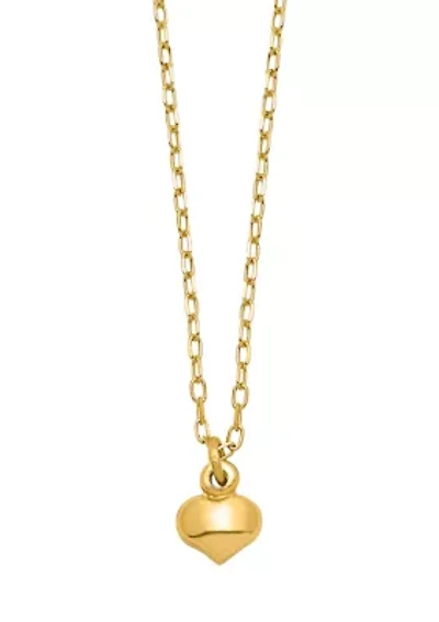 16.5 Inch Polished Puffed Heart Necklace in 14K Yellow Gold