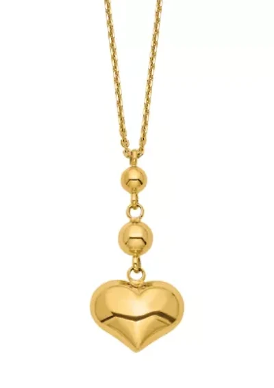 Heart with Bead Necklace in 14K Yellow Gold