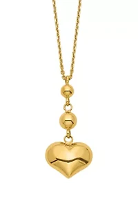 Heart with Bead Necklace in 14K Yellow Gold 