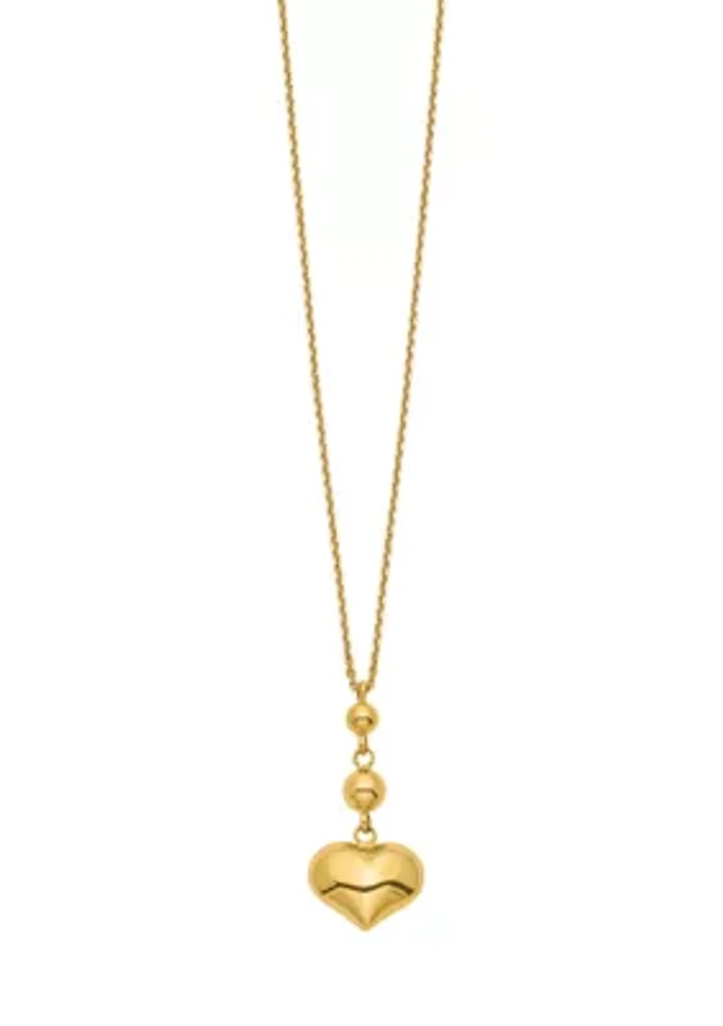 Heart with Bead Necklace in 14K Yellow Gold 