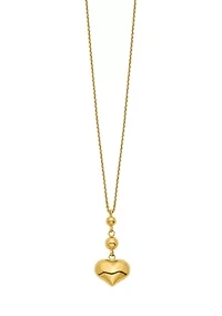 Heart with Bead Necklace in 14K Yellow Gold 
