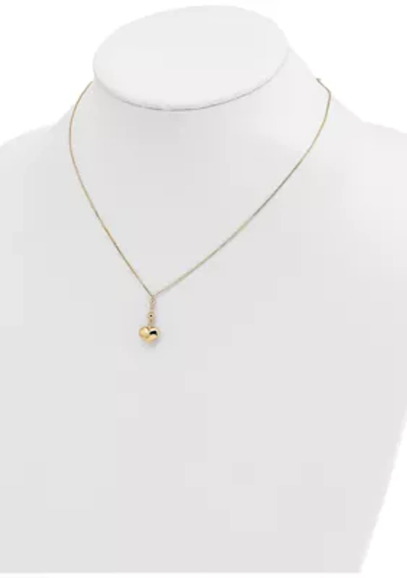 Heart with Bead Necklace in 14K Yellow Gold 