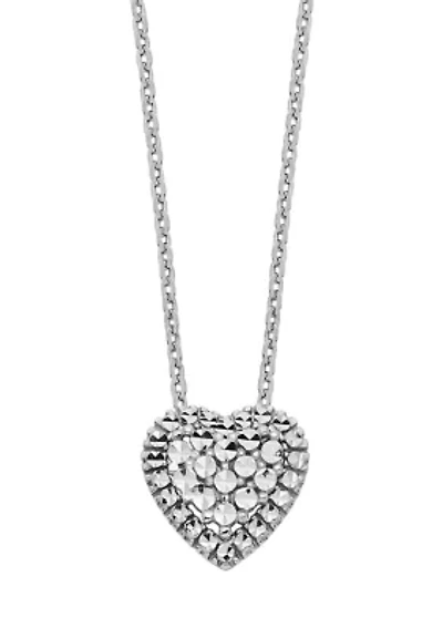 14K White Gold Diamond Cut Heart Slide Necklace