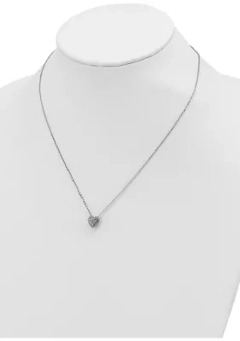 14K White Gold Diamond Cut Heart Slide Necklace