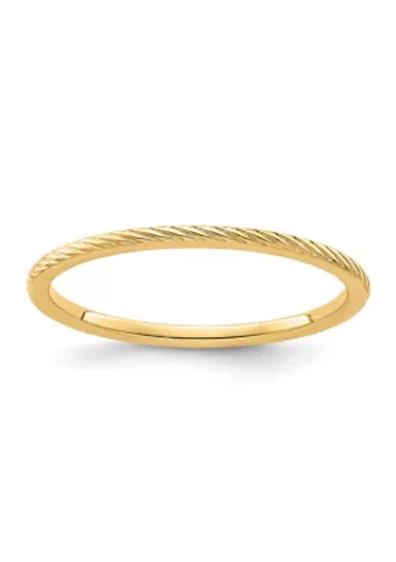 14K Gold 1.2mm Twisted Wire Pattern Stackable Band