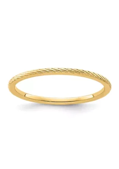14K Gold 1.2mm Twisted Wire Pattern Stackable Band
