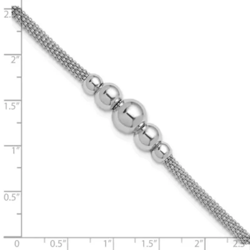 Sterling Silver Rhodium-plated Polished Mesh Graduated Beaded Bracelet