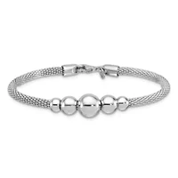 Sterling Silver Rhodium-plated Polished Mesh Graduated Beaded Bracelet
