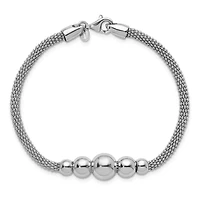 Sterling Silver Rhodium-plated Polished Mesh Graduated Beaded Bracelet