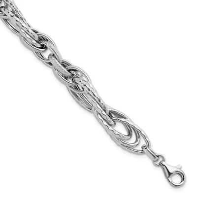 Sterling Silver Rhodium-plated Polished and Textured Fancy Link Bracelet