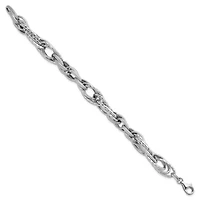 Sterling Silver Rhodium-plated Polished and Textured Fancy Link Bracelet