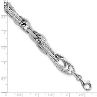 Sterling Silver Rhodium-plated Polished and Textured Fancy Link Bracelet