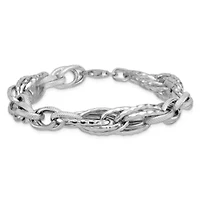 Sterling Silver Rhodium-plated Polished and Textured Fancy Link Bracelet