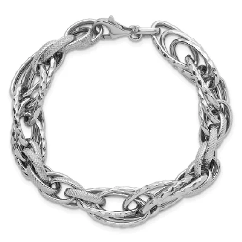 Sterling Silver Rhodium-plated Polished and Textured Fancy Link Bracelet