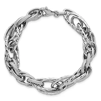 Sterling Silver Rhodium-plated Polished and Textured Fancy Link Bracelet