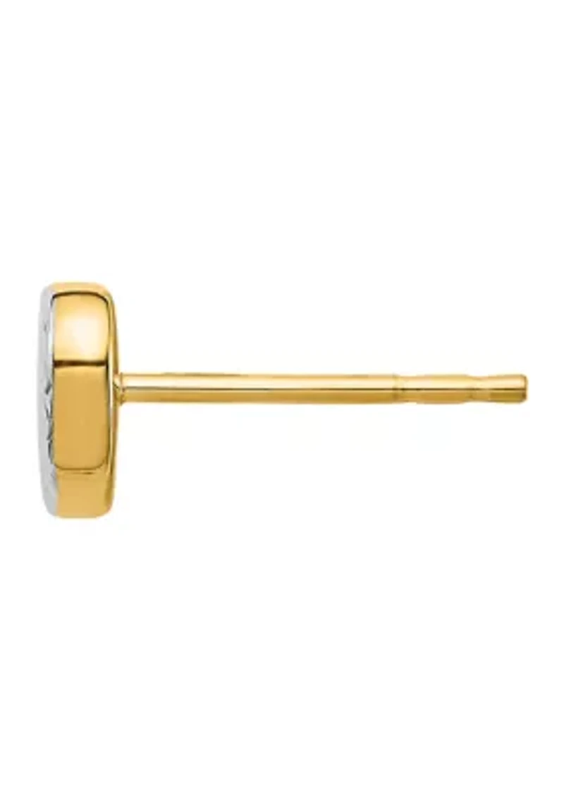 14K Yellow Gold and Rhodium Diamond-Cut Heart Post Earrings