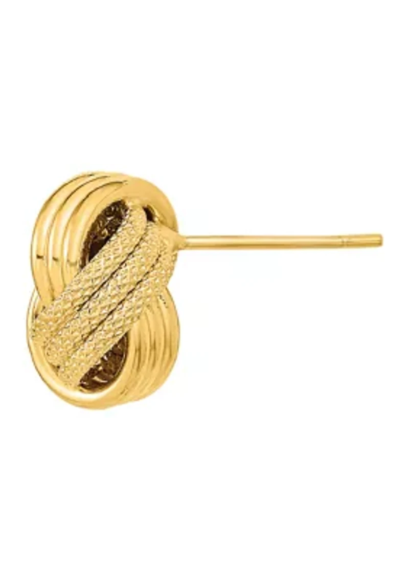14K Yellow Gold Polished Textured Triple Love Knot Post Earrings