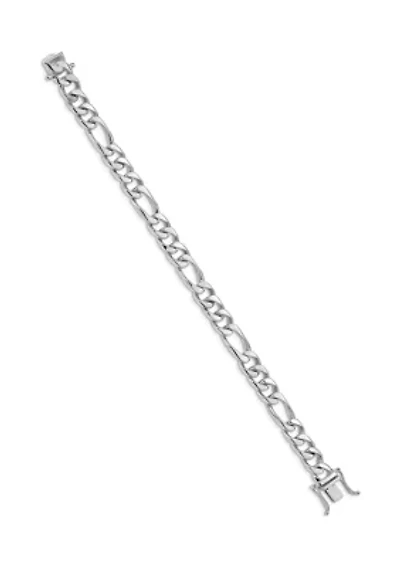 Men's 14K White Gold 9 mm Hand-Polished Figaro Link Bracelet