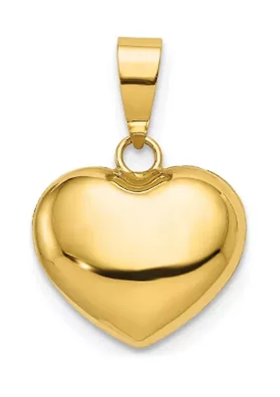 14K Yellow Gold Polished 3D Puffed Heart Pendant