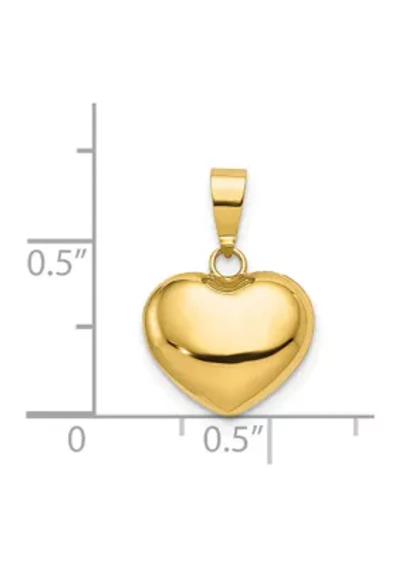 14K Yellow Gold Polished 3D Puffed Heart Pendant